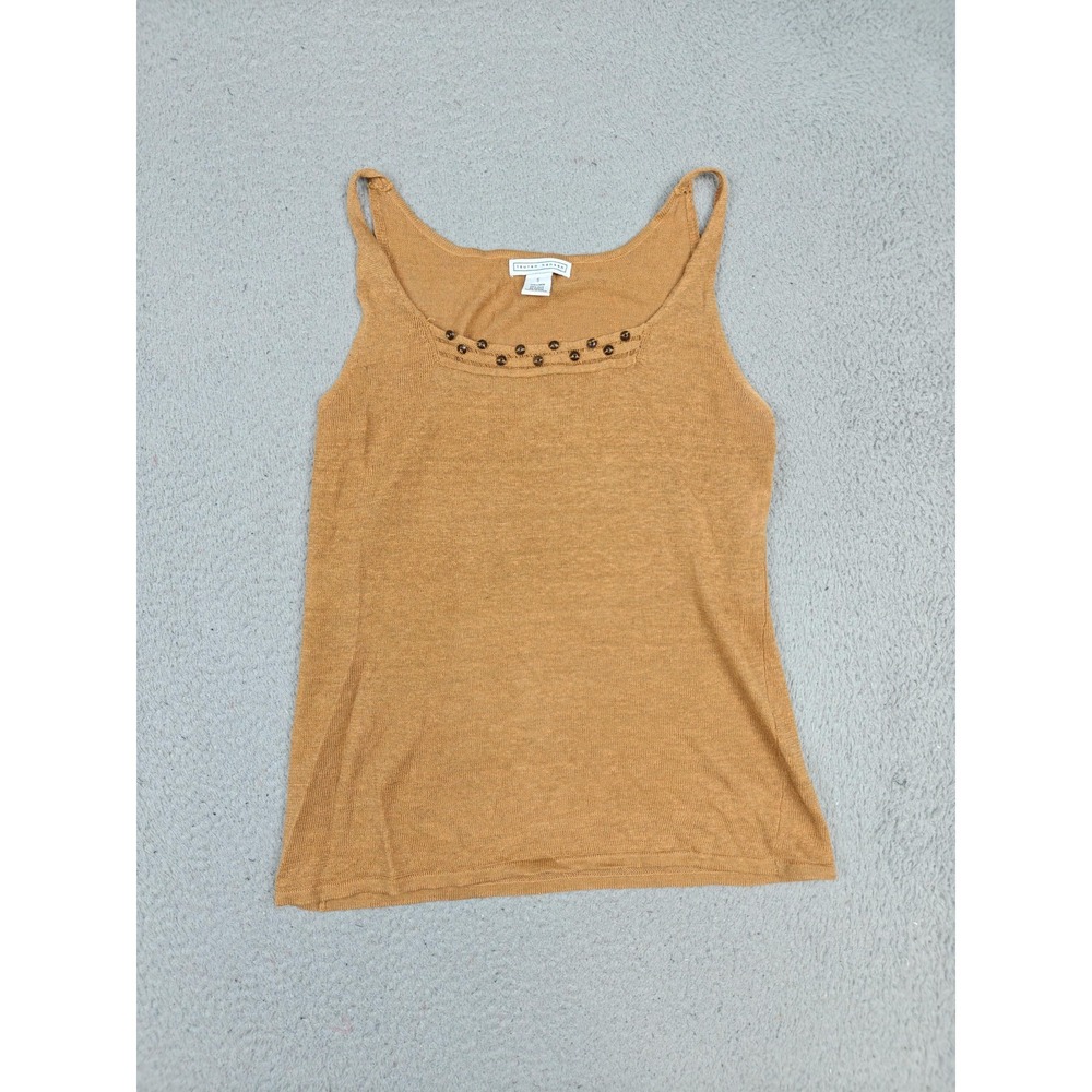 Vintage Lauren Hansen Tank Top‎ Womens Small Brown Linen Silk Beaded Cami